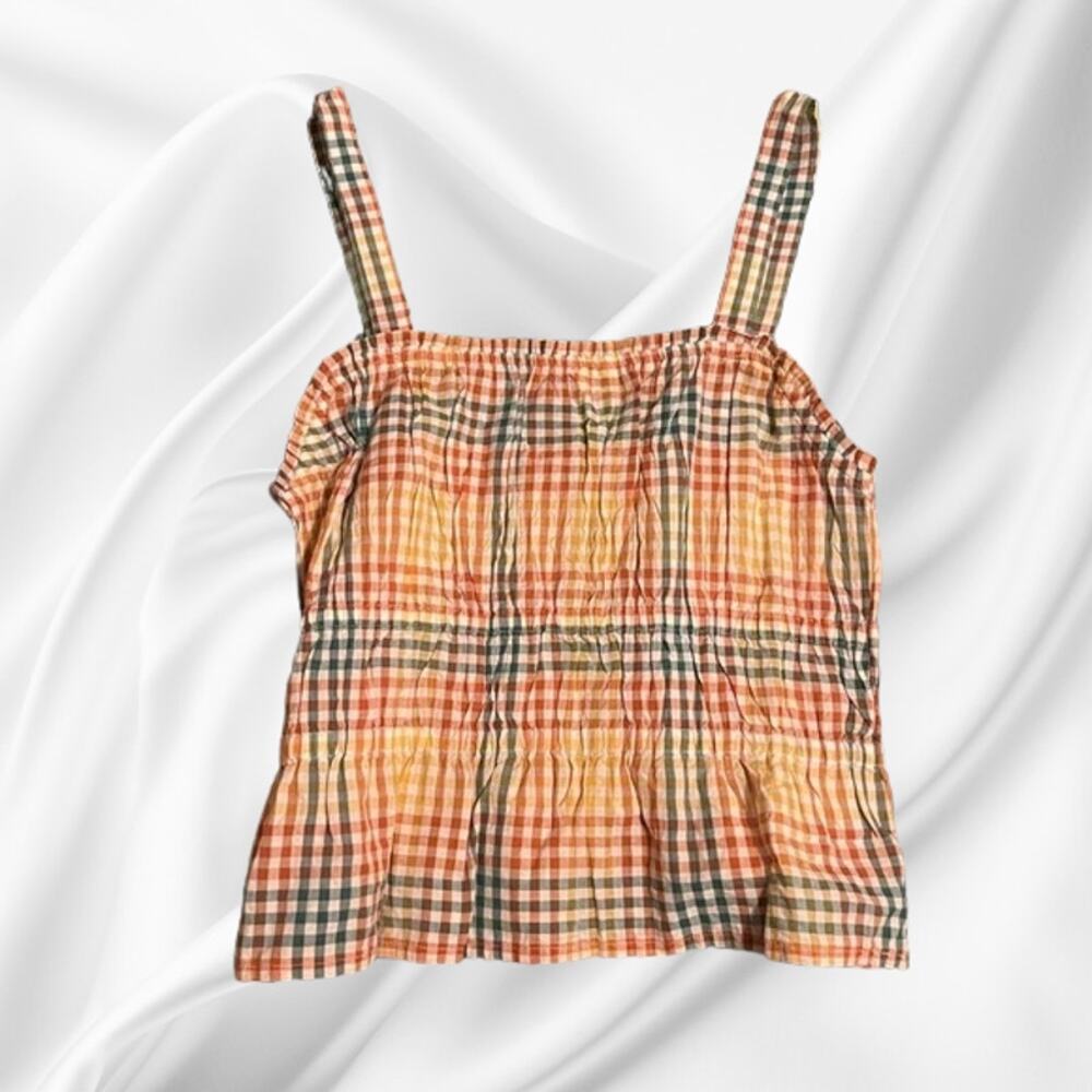 NWT - Madewell Seersucker Sophia Peplum Tank Rainbow Gingham Check Size: M - Picture 4 of 5